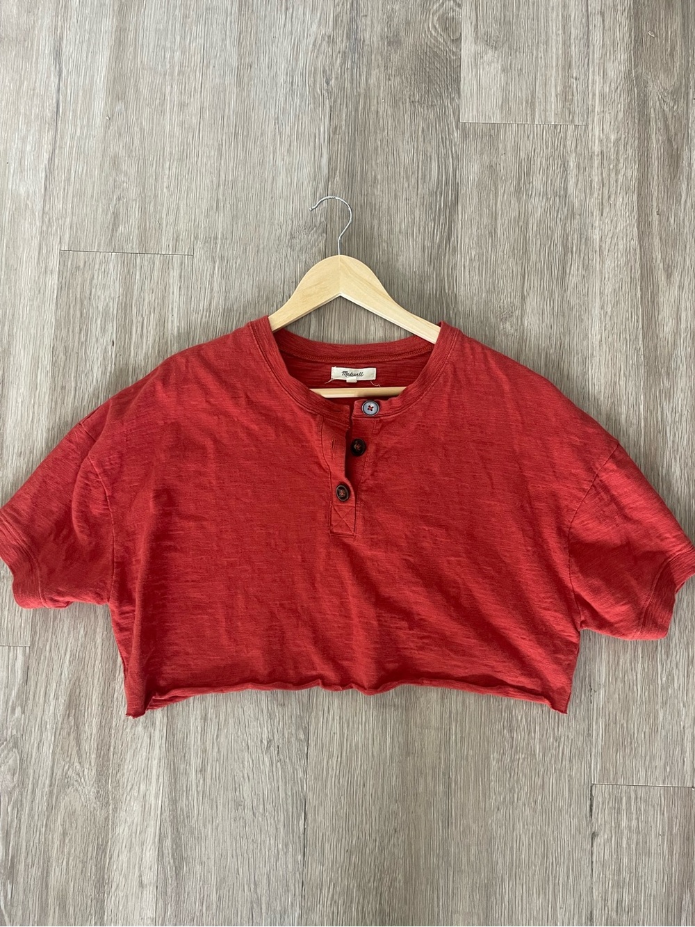Madewell Red Slub Cotton Henley Tee Oversized Boxy T-Shirt Medium